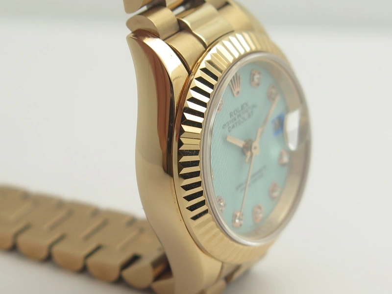 DateJust 28mm RG BP Maker Best Edition Ice Blue Diam Dial Fluted Bezel On RG Bracelet ETA2671