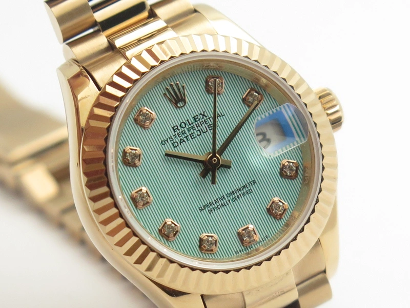 DateJust 28mm RG BP Maker Best Edition Ice Blue Diam Dial Fluted Bezel On RG Bracelet ETA2671