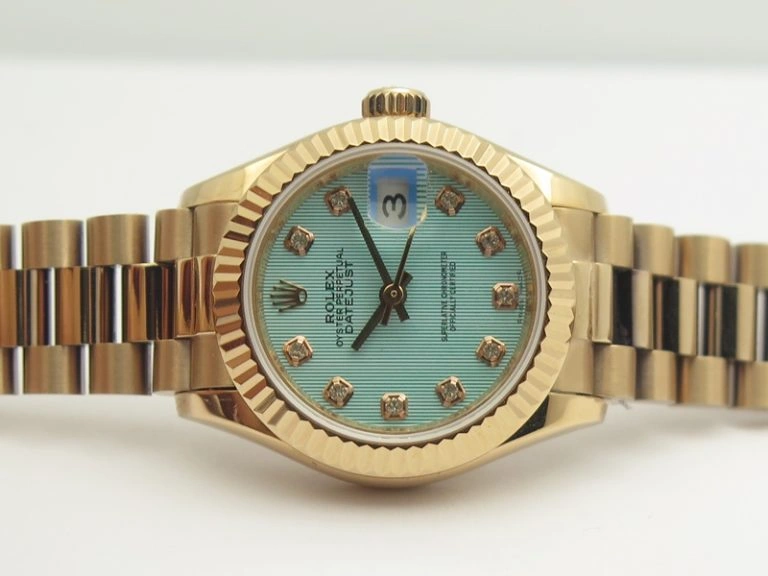 DateJust 28mm RG BP Maker Best Edition Ice Blue Diam Dial Fluted Bezel On RG Bracelet ETA2671