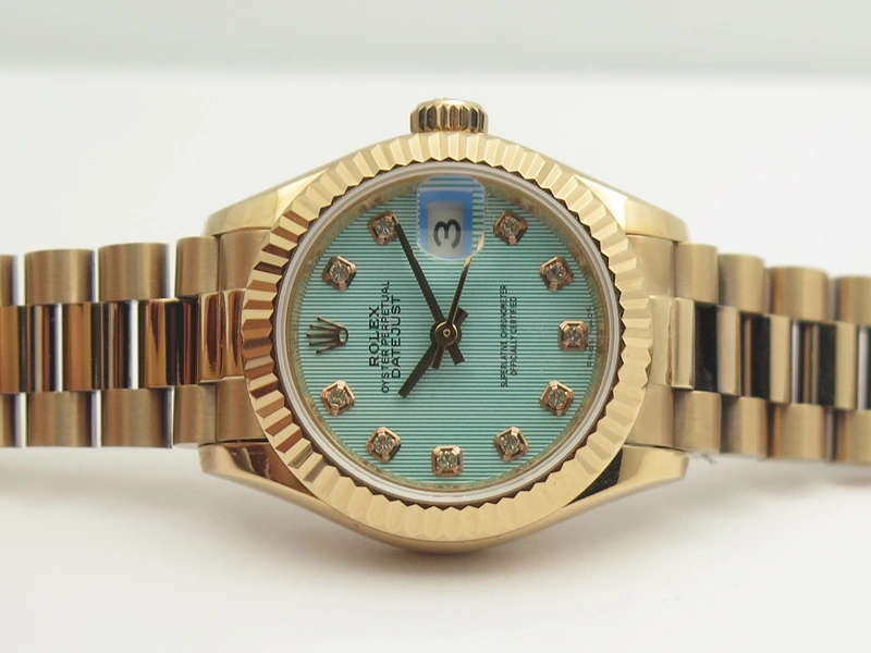 DateJust 28mm RG BP Maker Best Edition Ice Blue Diam Dial Fluted Bezel On RG Bracelet ETA2671