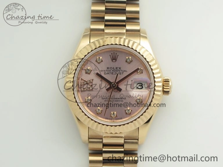 DateJust 28mm RG BP Maker Best Edition Pink XL Diam Dial Fluted Bezel On RG Bracelet ETA2671