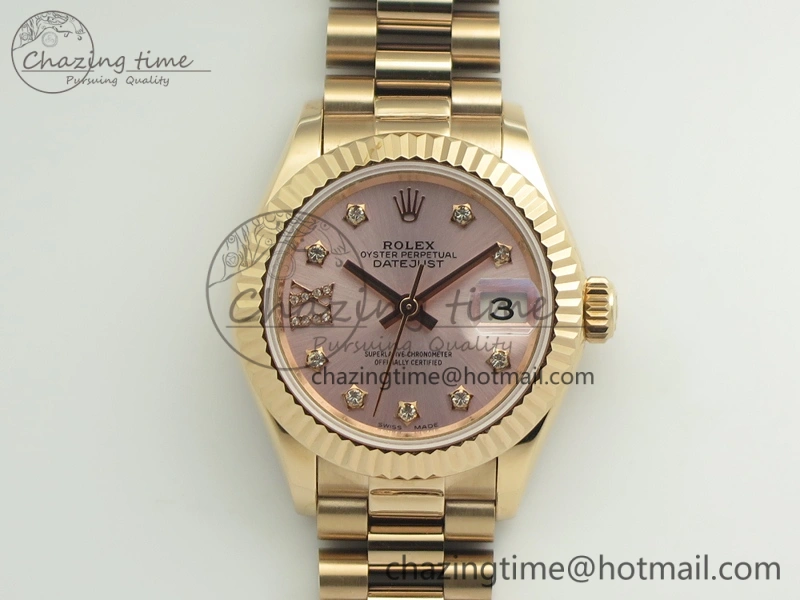 DateJust 28mm RG BP Maker Best Edition Pink XL Diam Dial Fluted Bezel On RG Bracelet ETA2671