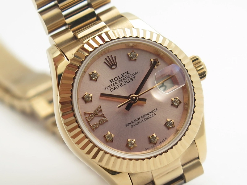 DateJust 28mm RG BP Maker Best Edition Pink XL Diam Dial Fluted Bezel On RG Bracelet ETA2671