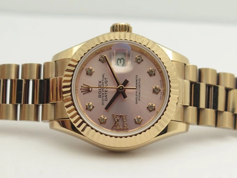 DateJust 28mm RG BP Maker Best Edition Pink XL Diam Dial Fluted Bezel On RG Bracelet ETA2671