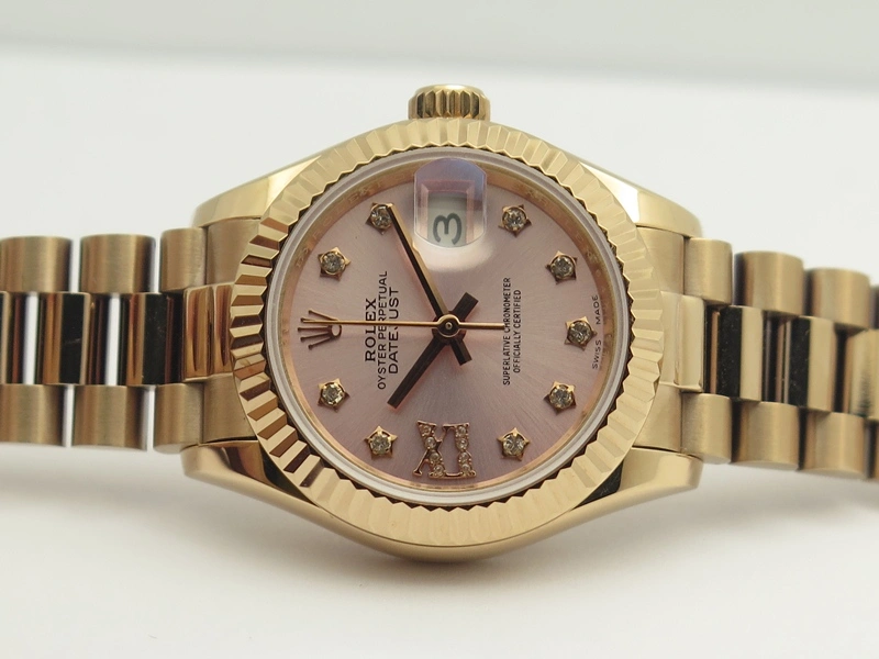 DateJust 28mm RG BP Maker Best Edition Pink XL Diam Dial Fluted Bezel On RG Bracelet ETA2671