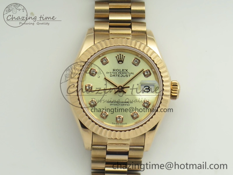 DateJust 28mm RG BP Maker Best Edition White Rg Diam Dial Fluted Bezel On RG Bracelet ETA2671