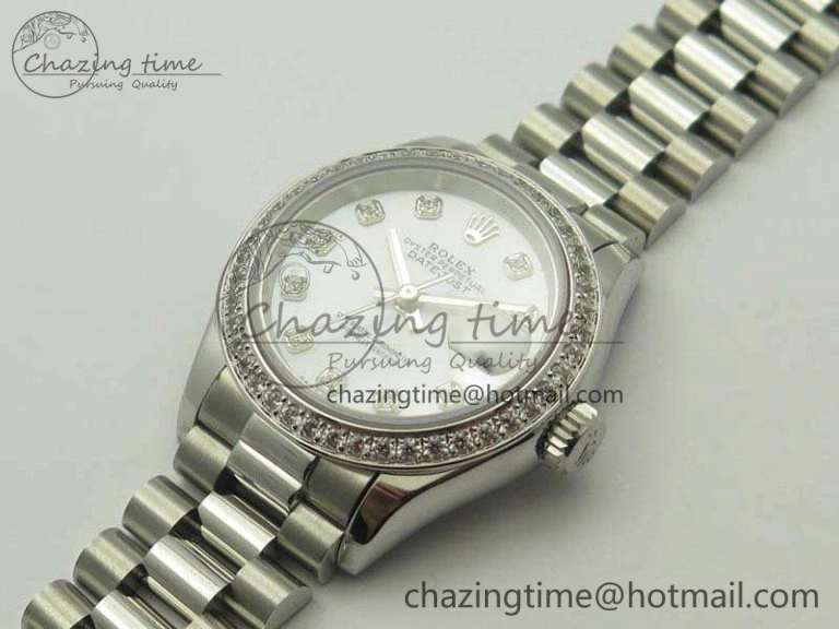 DateJust 28mm SS Diam Bezel BP Maker Best Edition White MOP Dial On SS Bracelet ETA2671