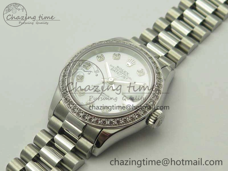 DateJust 28mm SS Diam Bezel BP Maker Best Edition White MOP Dial On SS Bracelet ETA2671