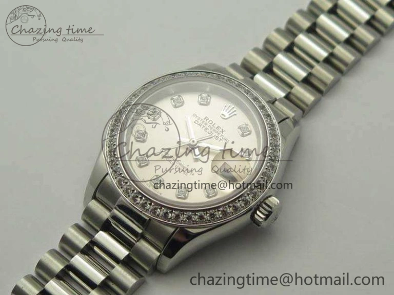 DateJust 28mm SS Diamond Bezel BP Maker Best Edition Silver Dial On SS Bracelet ETA2671