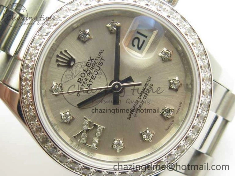 DateJust 28mm SS Diamond Bezel BP Maker Best Edition Silver Diam XL Dial On SS Bracelet ETA2671