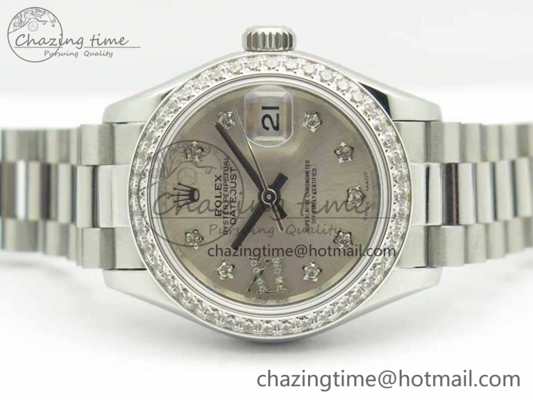 DateJust 28mm SS Diamond Bezel BP Maker Best Edition Silver Diam XL Dial On SS Bracelet ETA2671