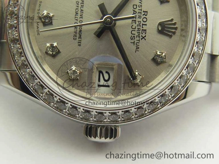 DateJust 28mm SS Diamond Bezel BP Maker Best Edition Silver Diam XL Dial On SS Bracelet ETA2671