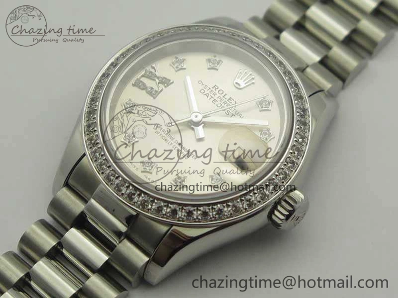 DateJust 28mm SS Diamond Bezel BP Maker Best Edition Silver Diam XL Dial On SS Bracelet ETA2671