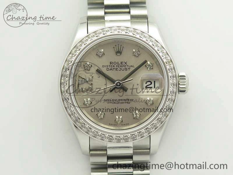 DateJust 28mm SS Diamond Bezel BP Maker Best Edition Silver Diam XL Dial On SS Bracelet ETA2671