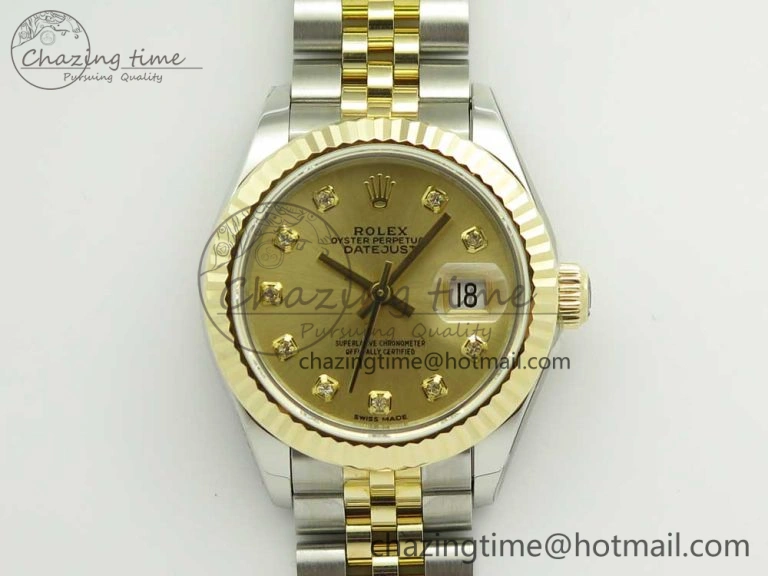 DateJust 28mm Wrapped SS YG Best Edition Gold Dial Crystal Markers on Wrapped SS YG Bracelet ETA2671