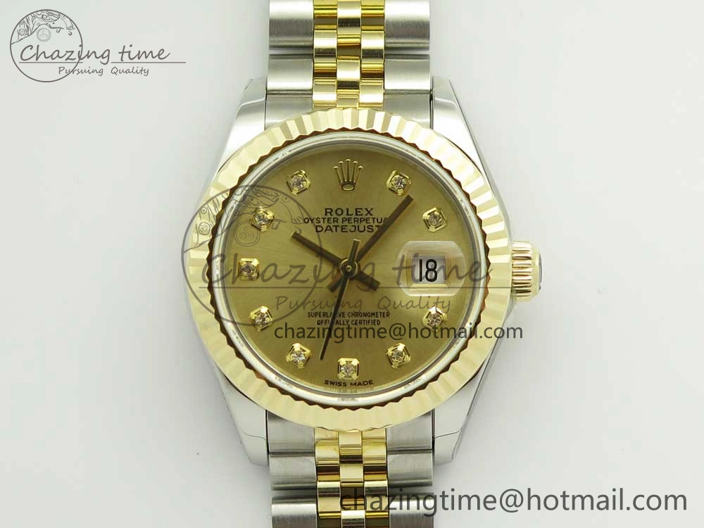 DateJust 28mm Wrapped SS YG Best Edition Gold Dial Crystal Markers on Wrapped SS YG Bracelet ETA2671