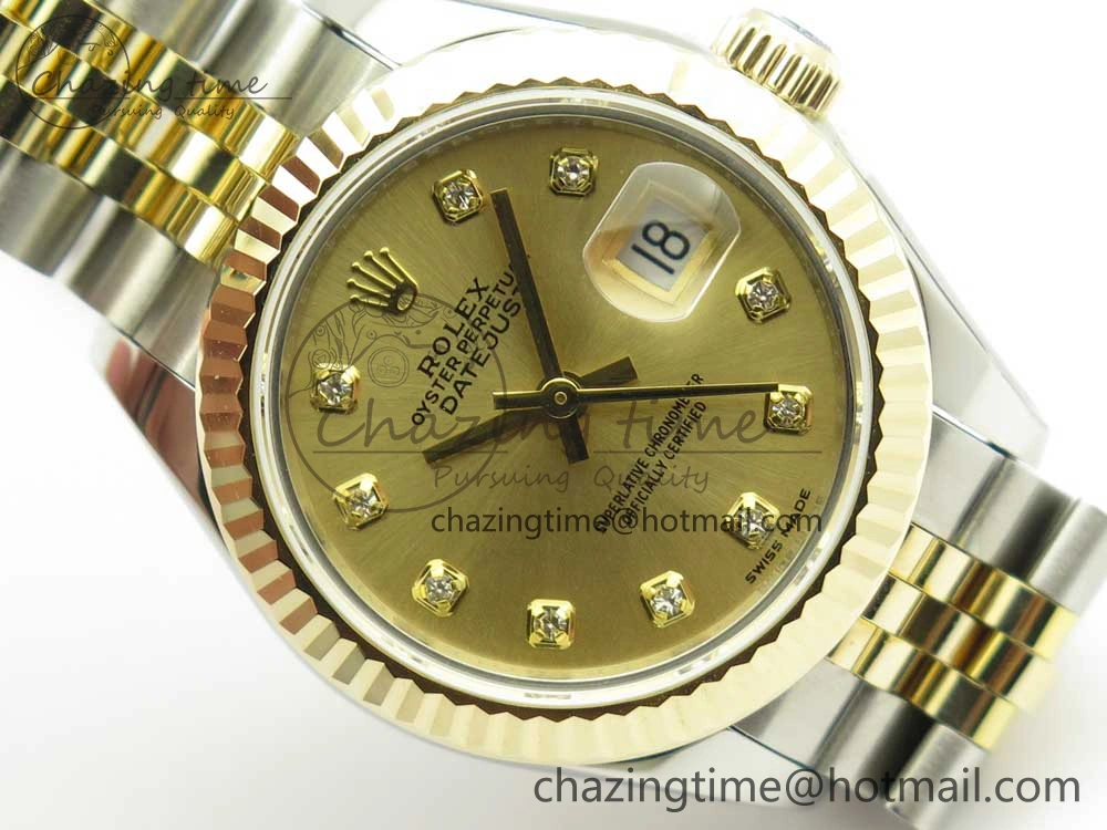 DateJust 28mm Wrapped SS YG Best Edition Gold Dial Crystal Markers on Wrapped SS YG Bracelet ETA2671