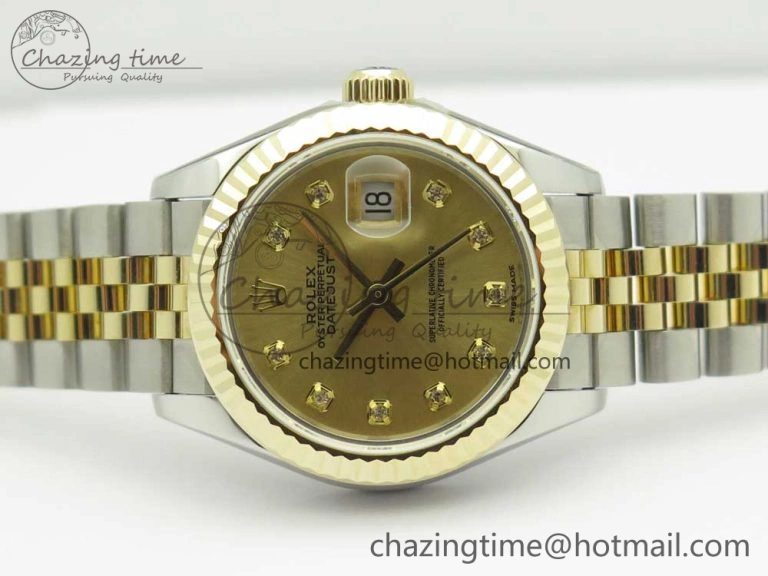 DateJust 28mm Wrapped SS YG Best Edition Gold Dial Crystal Markers on Wrapped SS YG Bracelet ETA2671