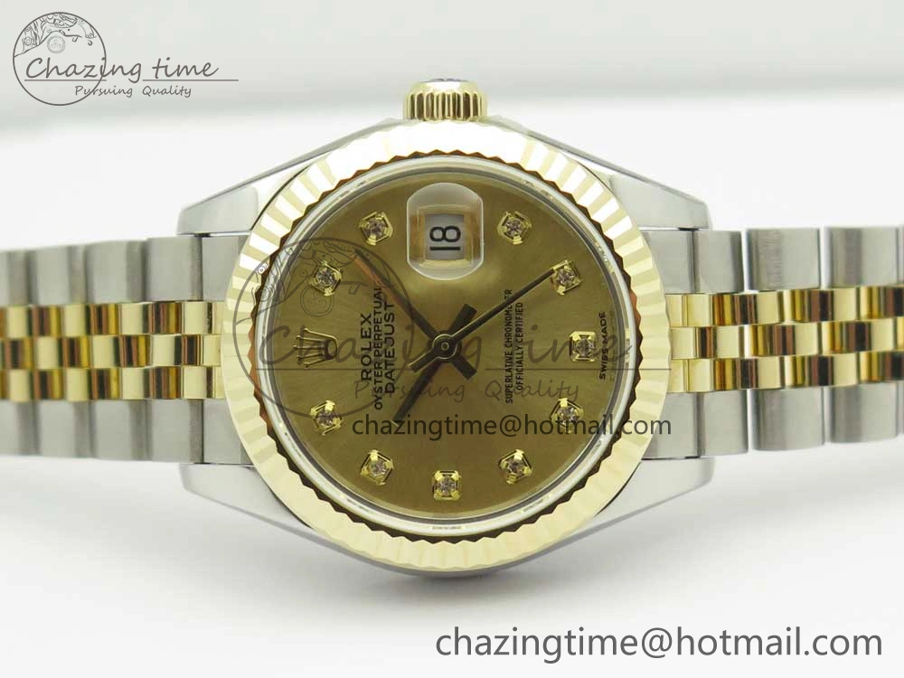 DateJust 28mm Wrapped SS YG Best Edition Gold Dial Crystal Markers on Wrapped SS YG Bracelet ETA2671