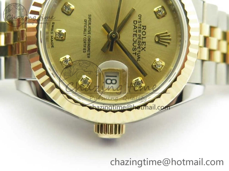 DateJust 28mm Wrapped SS YG Best Edition Gold Dial Crystal Markers on Wrapped SS YG Bracelet ETA2671