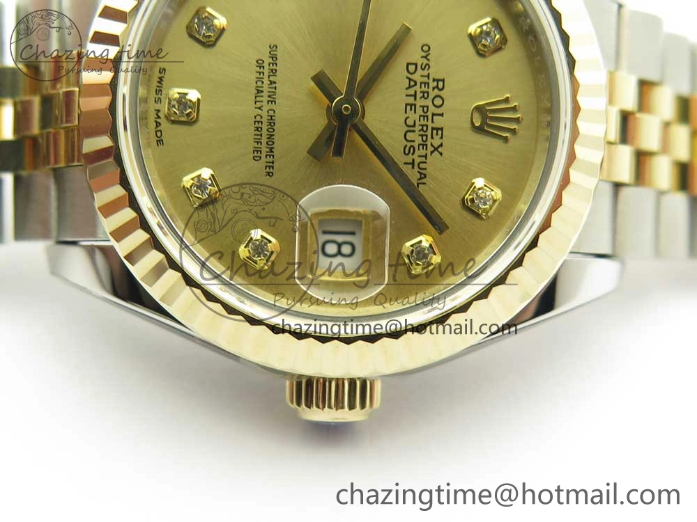 DateJust 28mm Wrapped SS YG Best Edition Gold Dial Crystal Markers on Wrapped SS YG Bracelet ETA2671