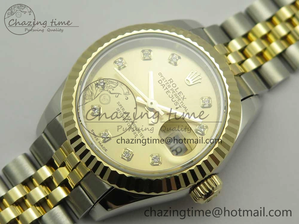 DateJust 28mm Wrapped SS YG Best Edition Gold Dial Crystal Markers on Wrapped SS YG Bracelet ETA2671