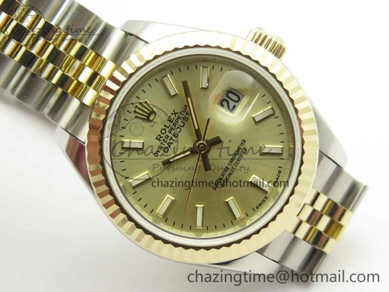DateJust 28mm Wrapped SS YG Best Edition Gold Dial Sticks Markers on Wrapped SS YG Bracelet ETA2671