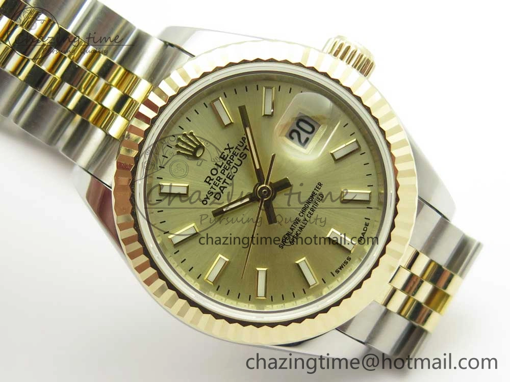 DateJust 28mm Wrapped SS YG Best Edition Gold Dial Sticks Markers on Wrapped SS YG Bracelet ETA2671