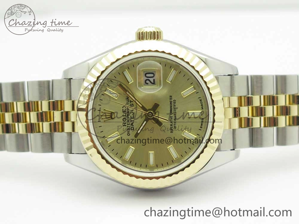 DateJust 28mm Wrapped SS YG Best Edition Gold Dial Sticks Markers on Wrapped SS YG Bracelet ETA2671