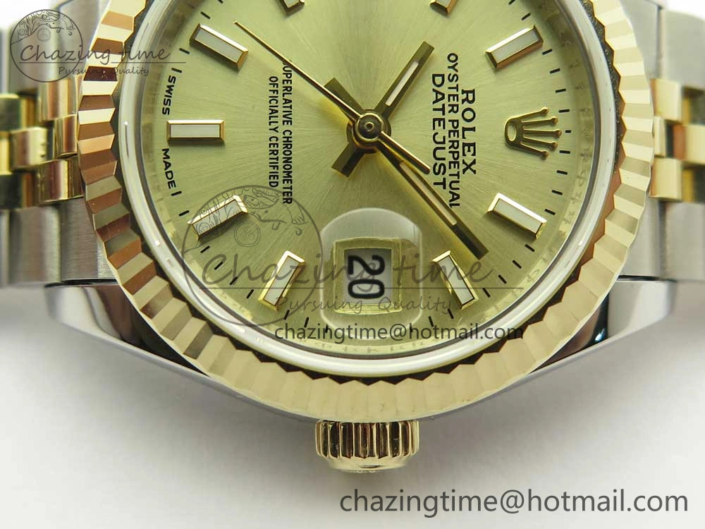 DateJust 28mm Wrapped SS YG Best Edition Gold Dial Sticks Markers on Wrapped SS YG Bracelet ETA2671