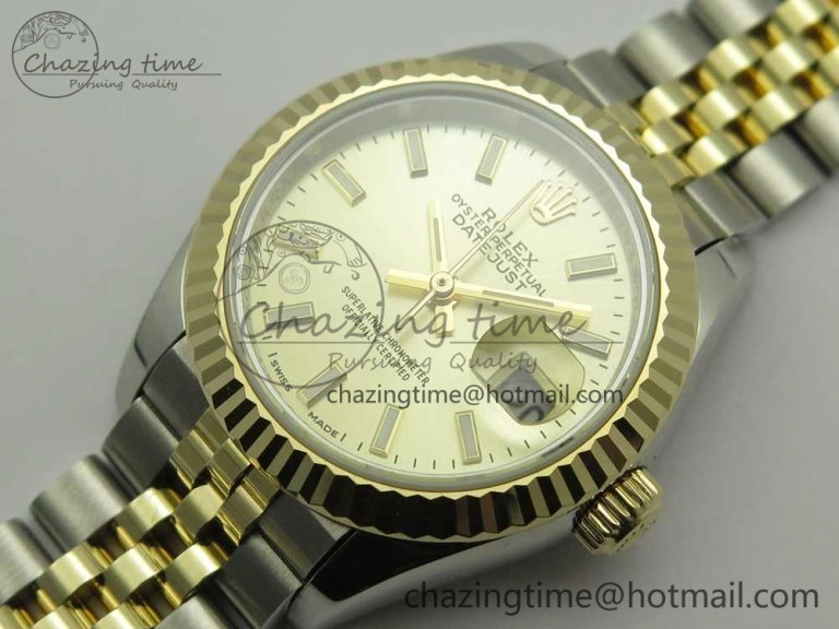 DateJust 28mm Wrapped SS YG Best Edition Gold Dial Sticks Markers on Wrapped SS YG Bracelet ETA2671