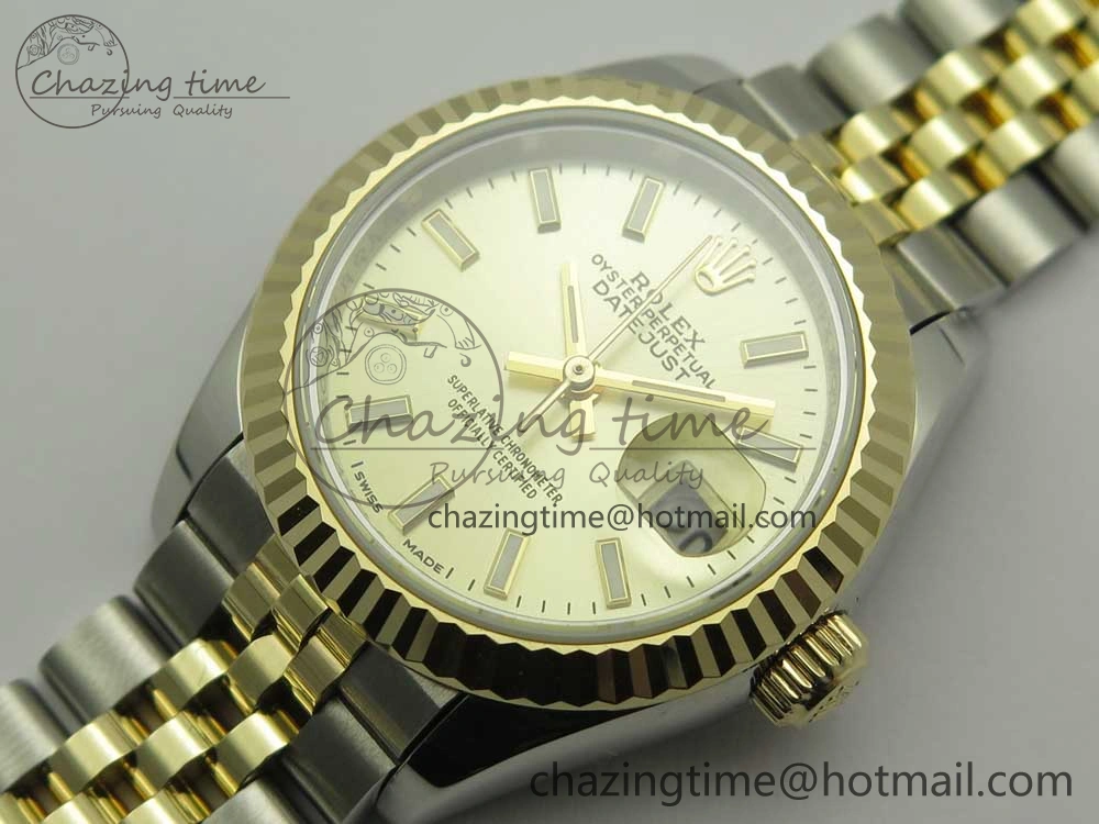 DateJust 28mm Wrapped SS YG Best Edition Gold Dial Sticks Markers on Wrapped SS YG Bracelet ETA2671