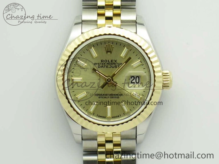 DateJust 28mm Wrapped SS YG Best Edition Gold Dial Sticks Markers on Wrapped SS YG Bracelet ETA2671
