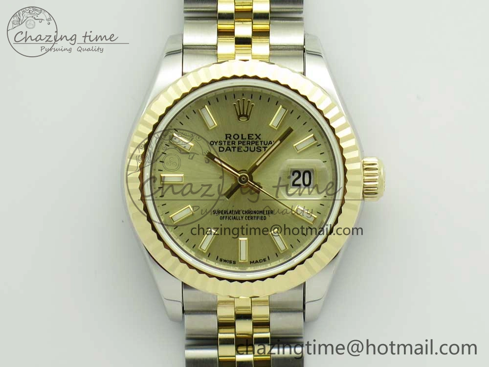 DateJust 28mm Wrapped SS YG Best Edition Gold Dial Sticks Markers on Wrapped SS YG Bracelet ETA2671
