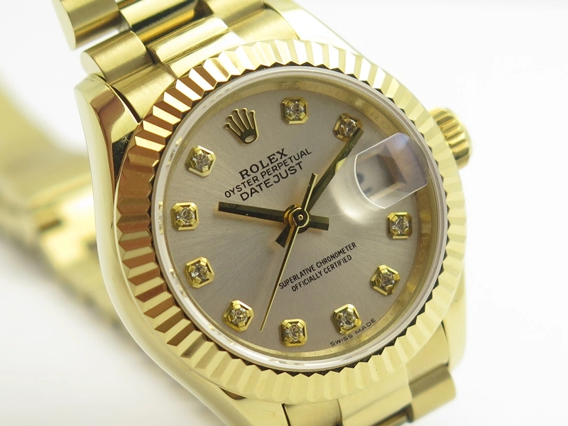 DateJust 28mm YG BP Maker Best Edition Silver Diam Dial Fluted Bezel On YG Bracelet ETA2671