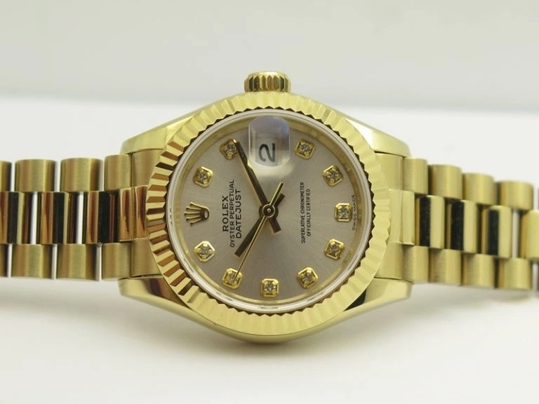 DateJust 28mm YG BP Maker Best Edition Silver Diam Dial Fluted Bezel On YG Bracelet ETA2671
