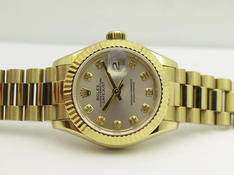 DateJust 28mm YG BP Maker Best Edition Silver Diam Dial Fluted Bezel On YG Bracelet ETA2671