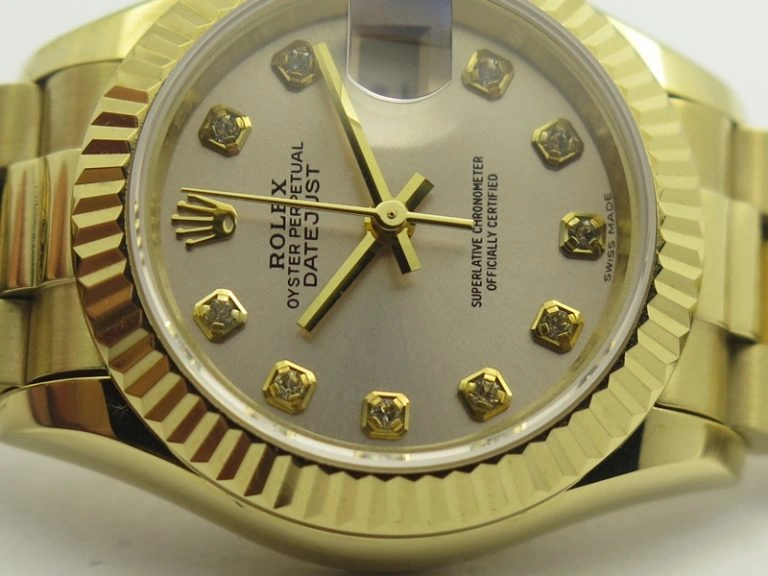 DateJust 28mm YG BP Maker Best Edition Silver Diam Dial Fluted Bezel On YG Bracelet ETA2671