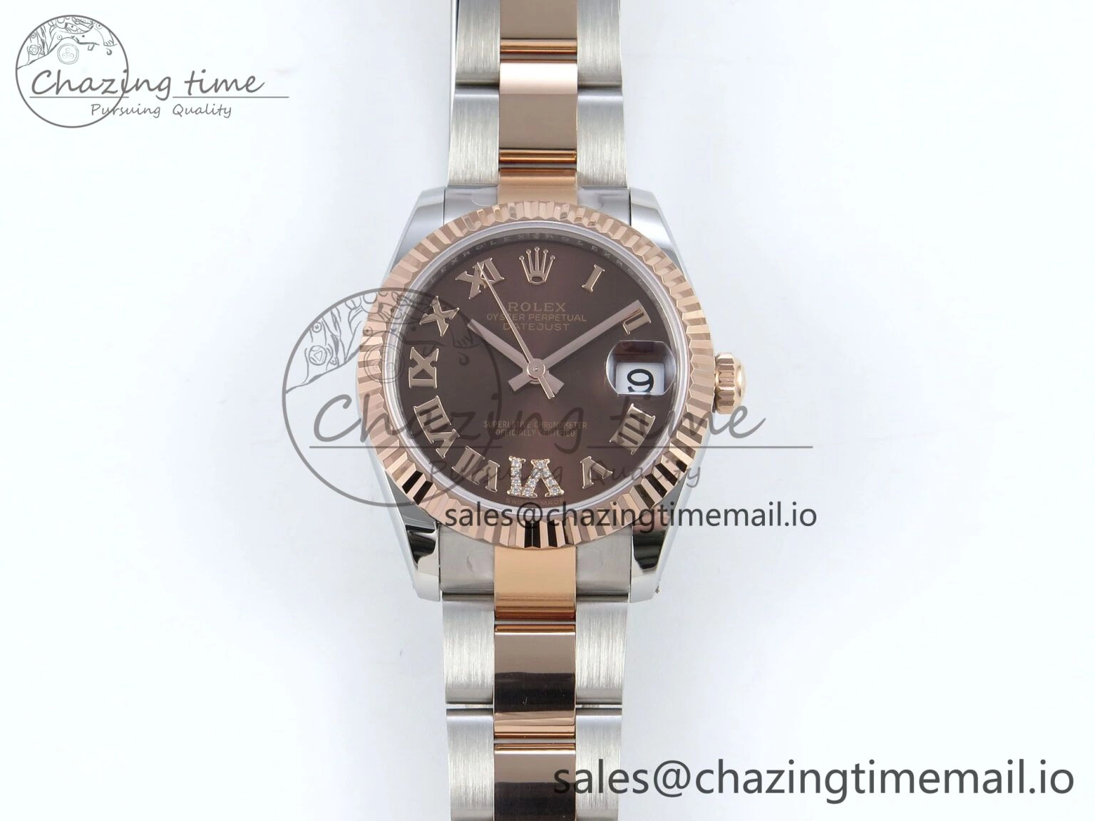 DateJust 31 278271 ARF 1:1 Best Edition 904L Steel Brown Roman Diamonds Dial on SS RG Oyster Bracelet ETA 2688