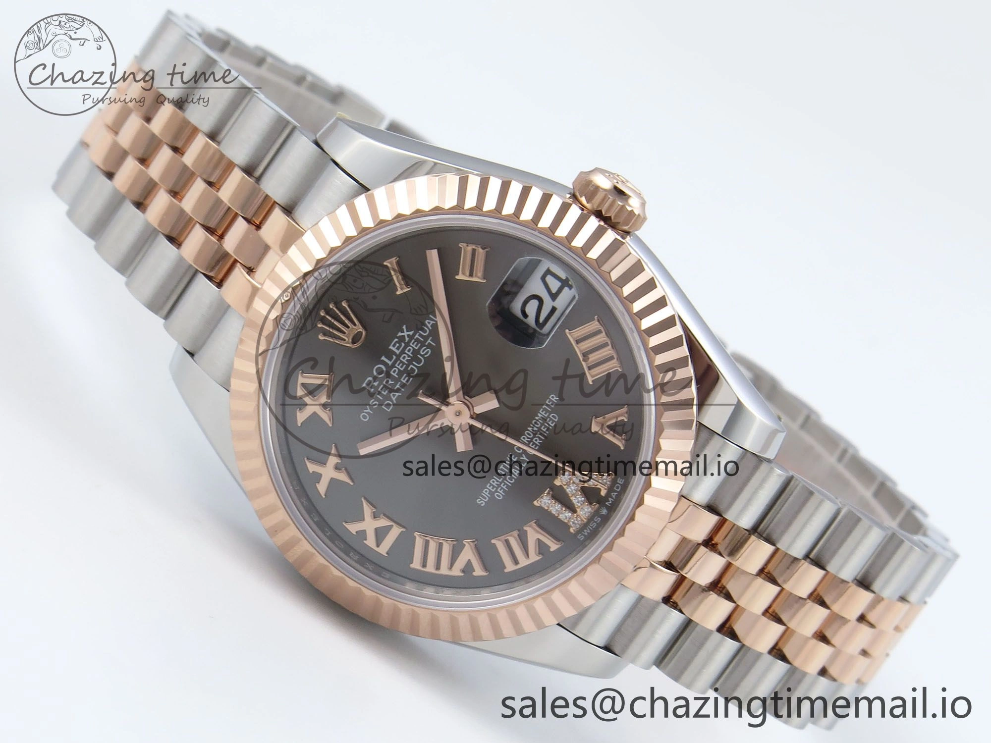 DateJust 31 278271 ARF 1:1 Best Edition 904L Steel Gray Roman Diamonds Dial on SS RG Jubilee Bracelet ETA 2688