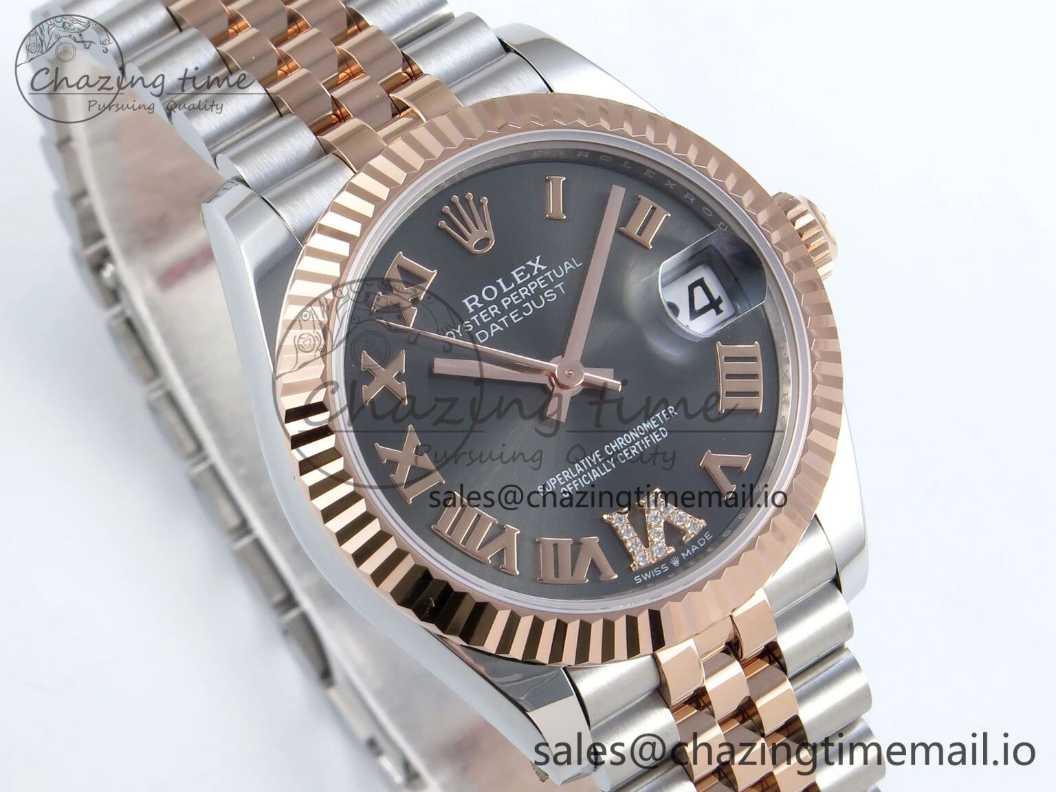 DateJust 31 278271 ARF 1:1 Best Edition 904L Steel Gray Roman Diamonds Dial on SS RG Jubilee Bracelet ETA 2688