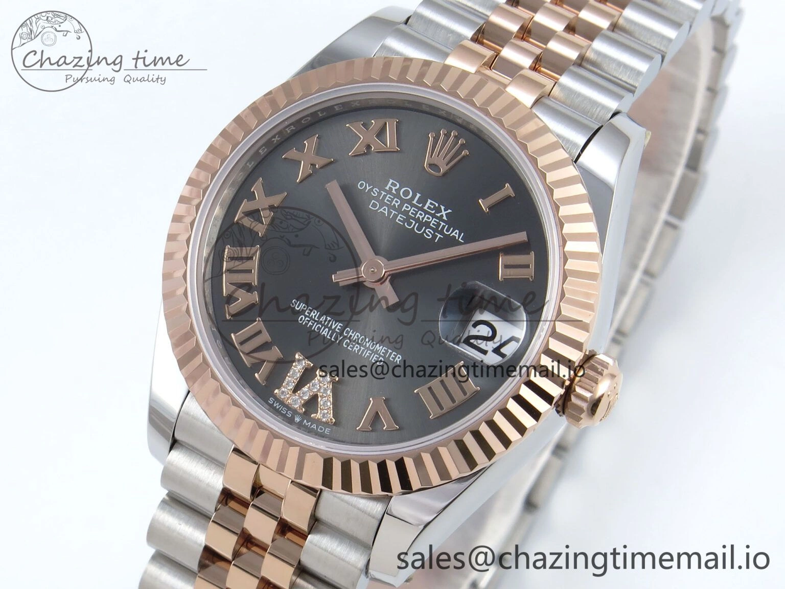 DateJust 31 278271 ARF 1:1 Best Edition 904L Steel Gray Roman Diamonds Dial on SS RG Jubilee Bracelet ETA 2688