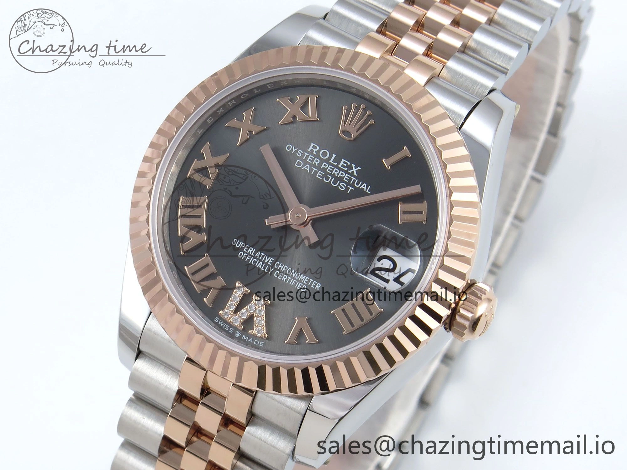 DateJust 31 278271 ARF 1:1 Best Edition 904L Steel Gray Roman Diamonds Dial on SS RG Jubilee Bracelet ETA 2688