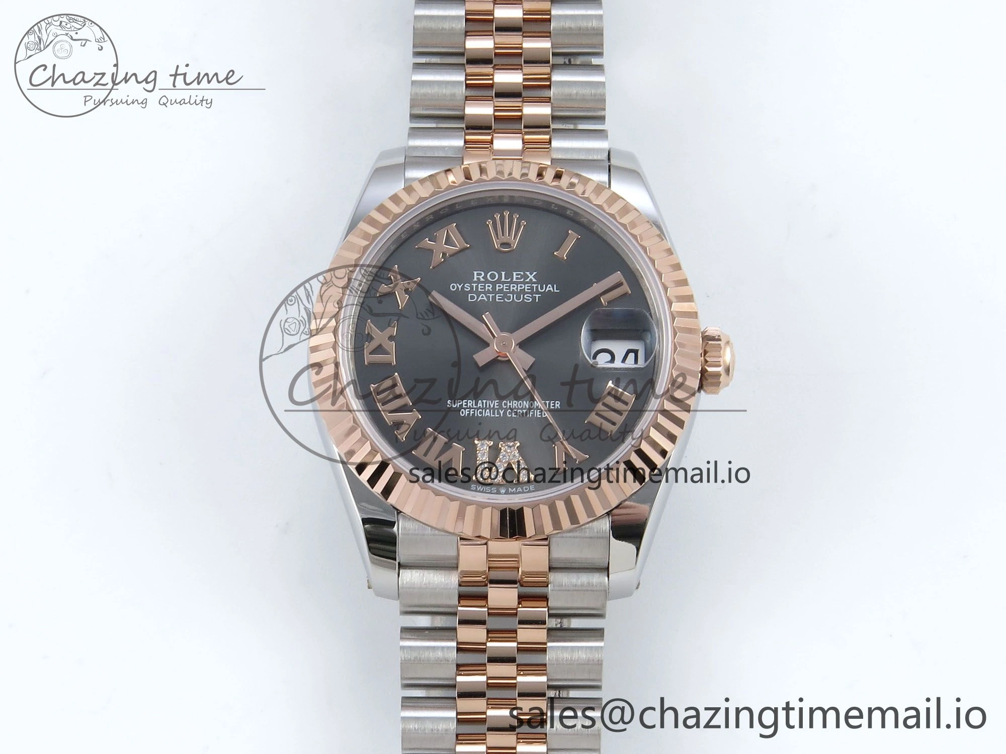 DateJust 31 278271 ARF 1:1 Best Edition 904L Steel Gray Roman Diamonds Dial on SS RG Jubilee Bracelet ETA 2688