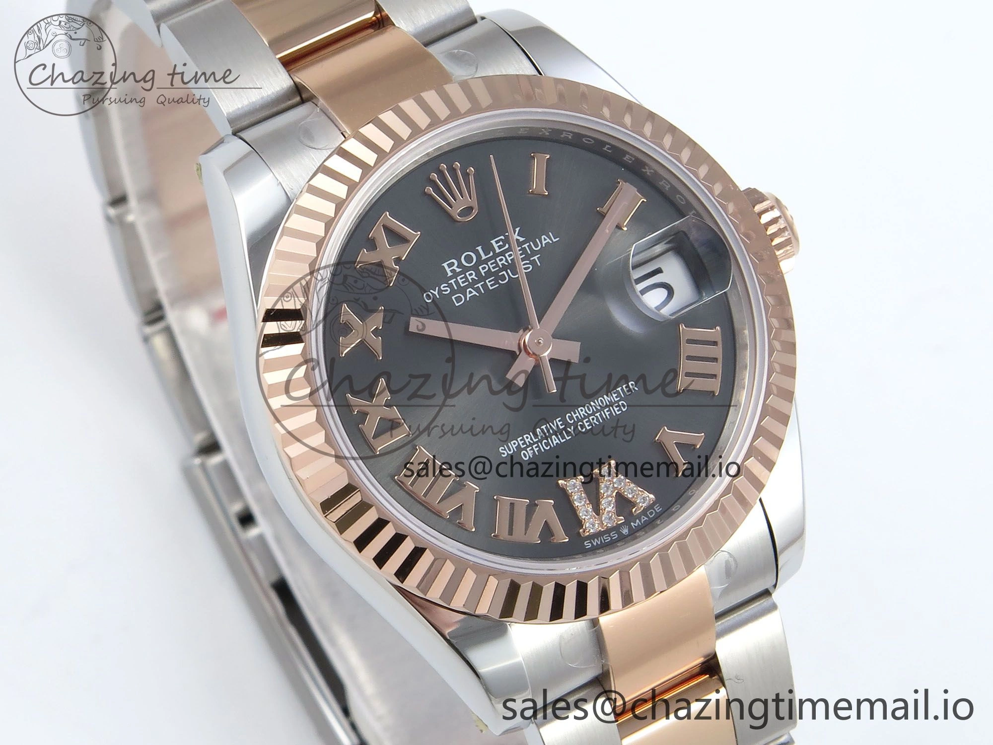 DateJust 31 278271 ARF 1:1 Best Edition 904L Steel Gray Roman Diamonds Dial on SS RG Oyster Bracelet ETA 2688
