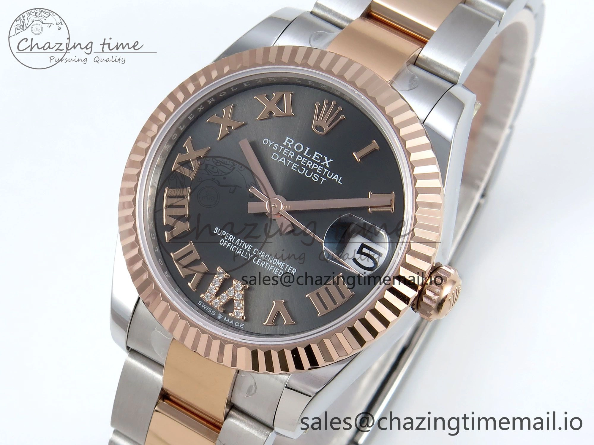 DateJust 31 278271 ARF 1:1 Best Edition 904L Steel Gray Roman Diamonds Dial on SS RG Oyster Bracelet ETA 2688