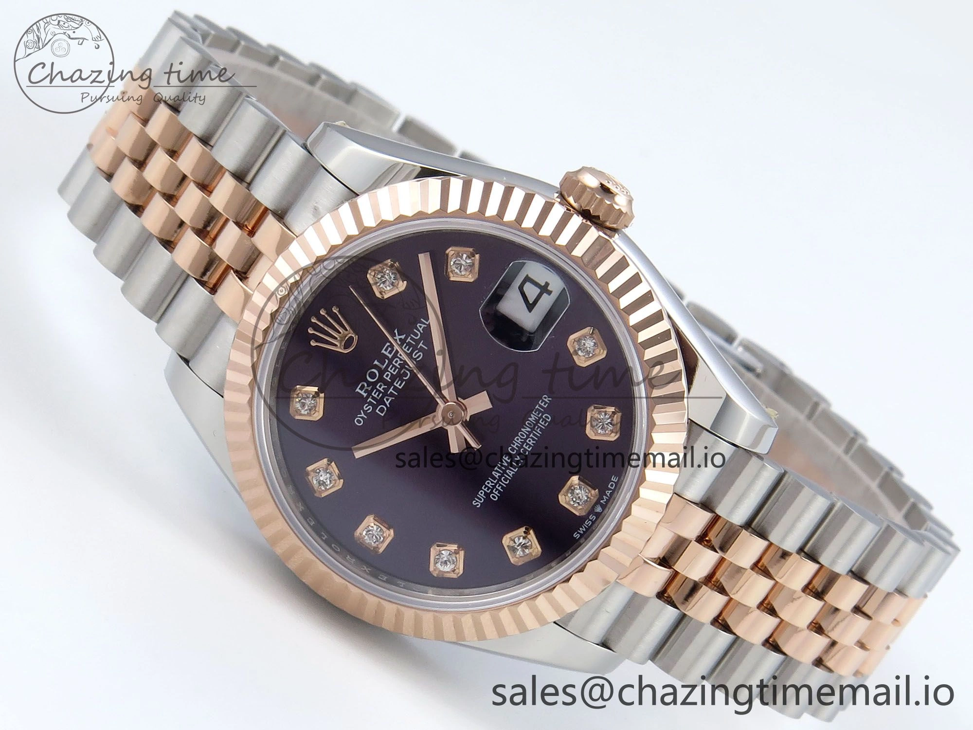 DateJust 31 278271 ARF 1:1 Best Edition 904L Steel Purple Diamonds Dial on SS RG Jubilee Bracelet ETA 2688