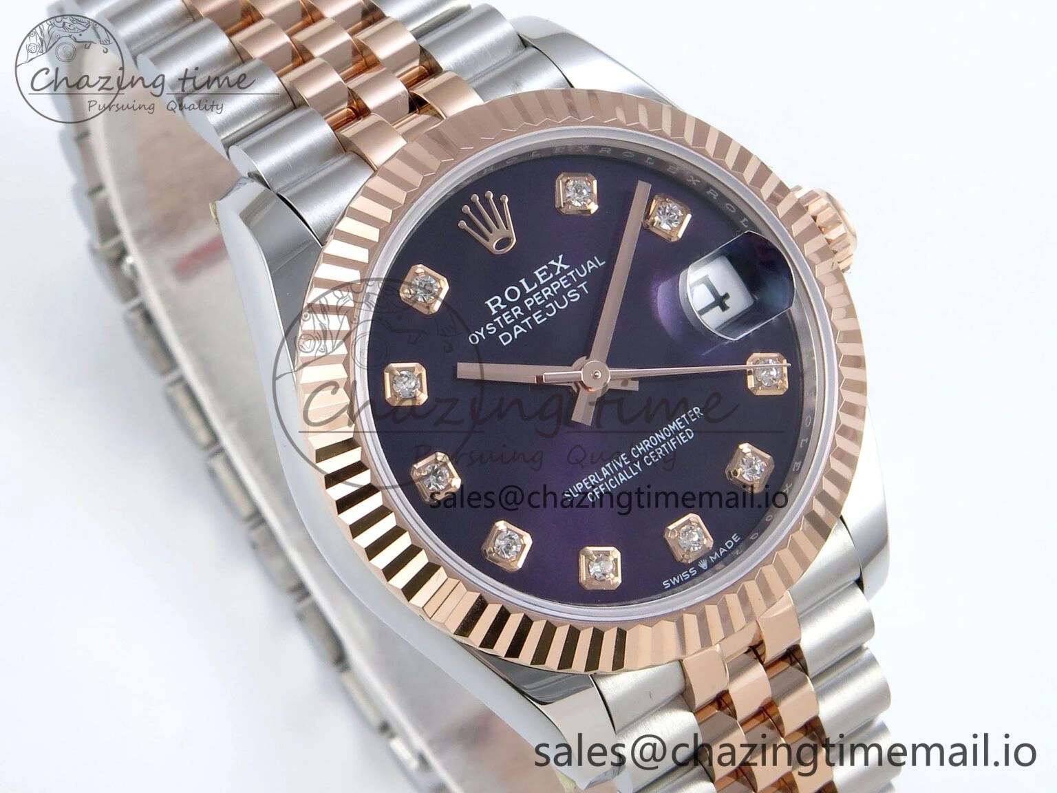 DateJust 31 278271 ARF 1:1 Best Edition 904L Steel Purple Diamonds Dial on SS RG Jubilee Bracelet ETA 2688