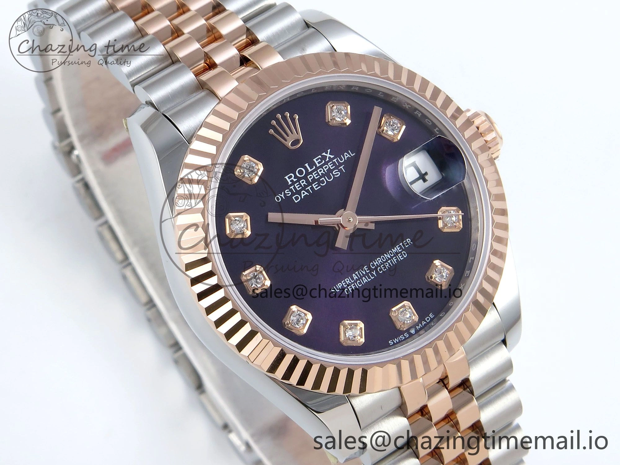DateJust 31 278271 ARF 1:1 Best Edition 904L Steel Purple Diamonds Dial on SS RG Jubilee Bracelet ETA 2688