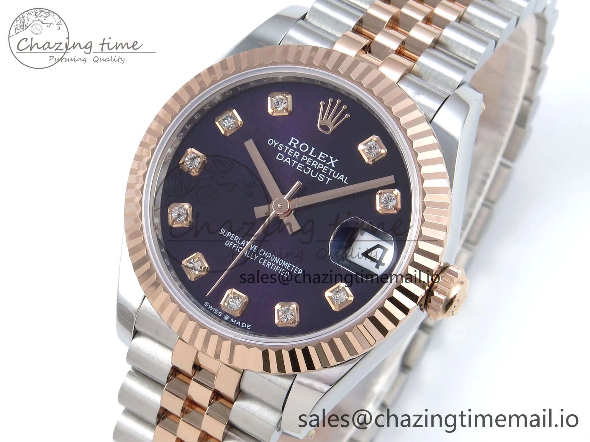 DateJust 31 278271 ARF 1:1 Best Edition 904L Steel Purple Diamonds Dial on SS RG Jubilee Bracelet ETA 2688